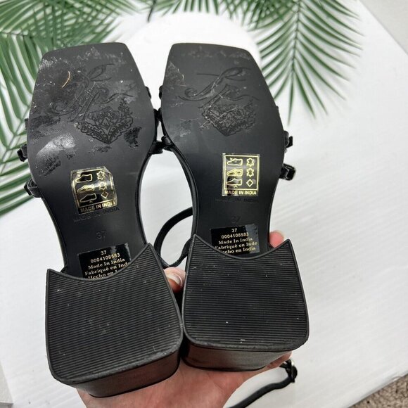 Free People Niki Black Leather Strappy Open Toe Ankle Strap Sandals Size 37 - Picture 10 of 13
